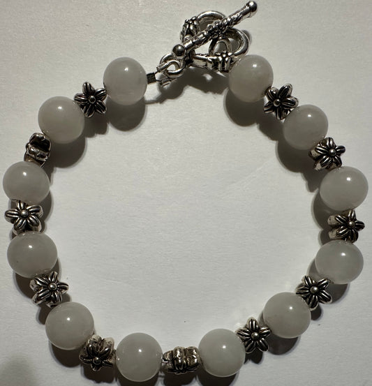 7 inch Milky Quartz and silver color accents with toggle clasp Gemstone Bracelet