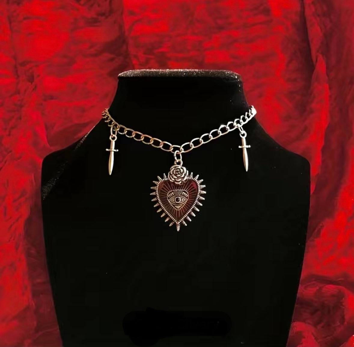 Hearts and Sword Pendant Necklace