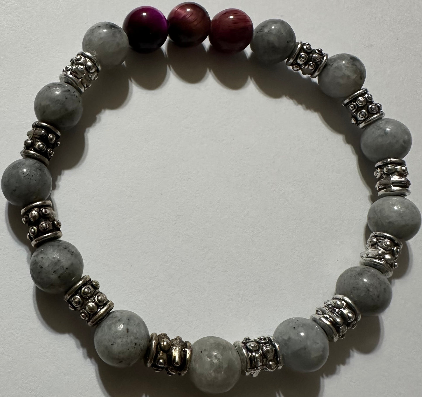Stone Gray Labradorite / Pink Tigers Eye Gemstone Bracelet