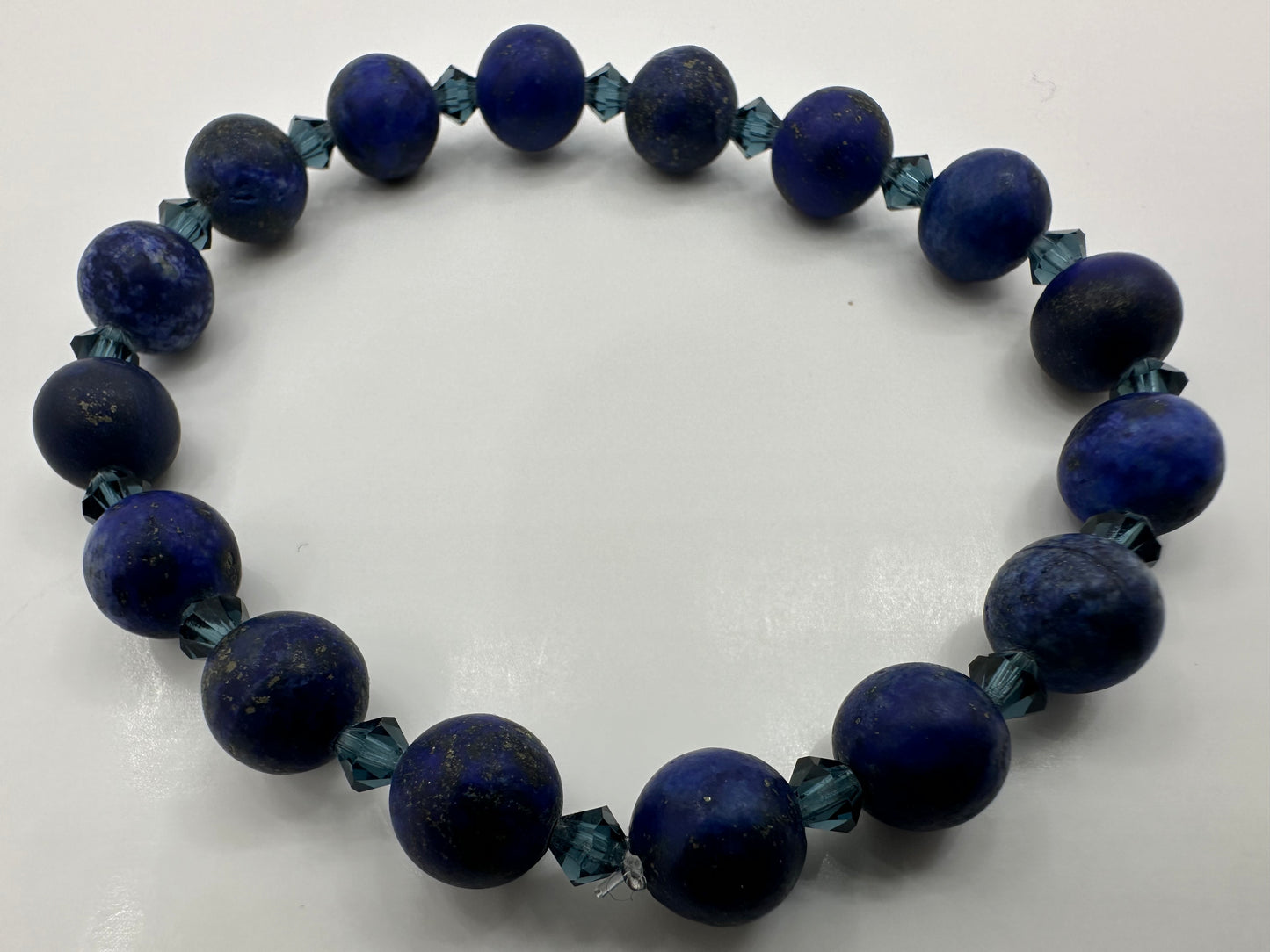 Matte Blue Lapis Lazuli and Montana Blue Authentic Preciosa Faceted Bicone Crystal Gemstone Bracelet 4mm Beads