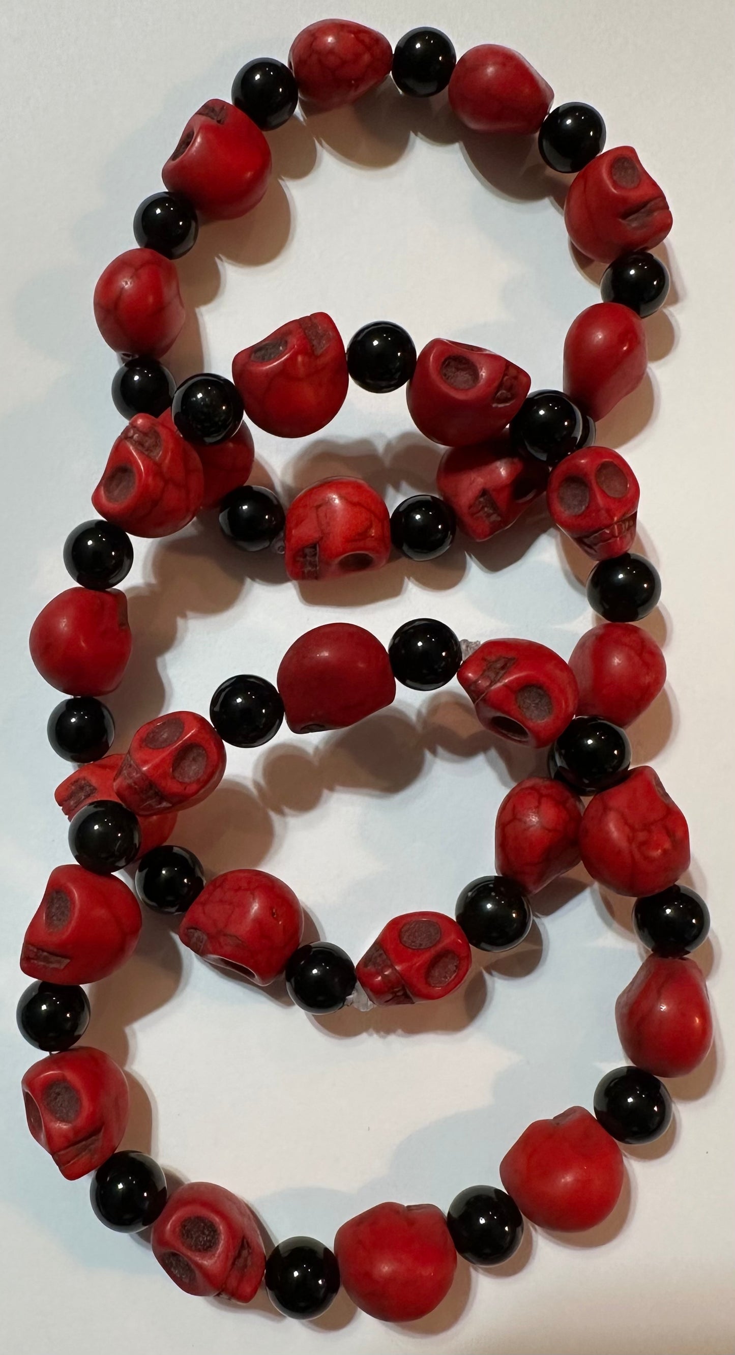 Red Skellaton and Black Obsidian Gemstone Bracelet