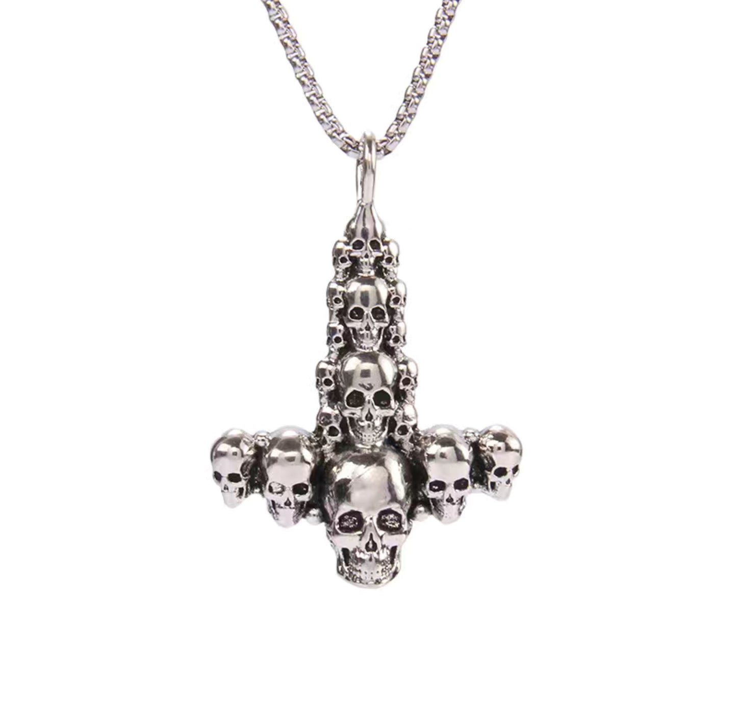 Inverted Skull Cross Pendant Necklace