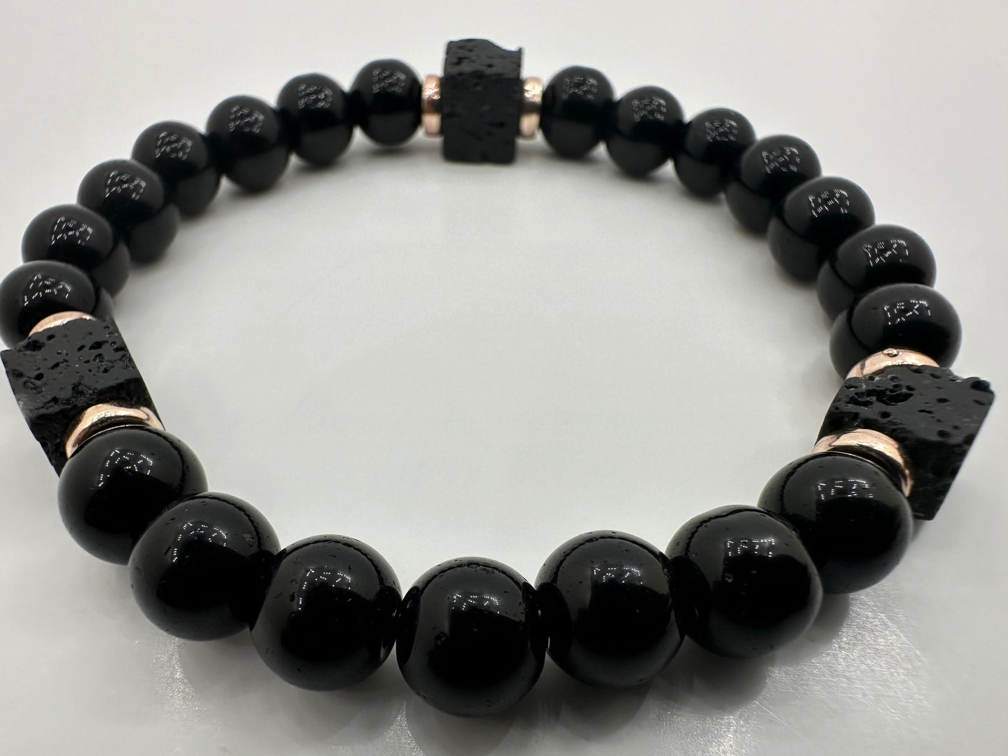 Black Onyx and Lava Gemstone Bracelet