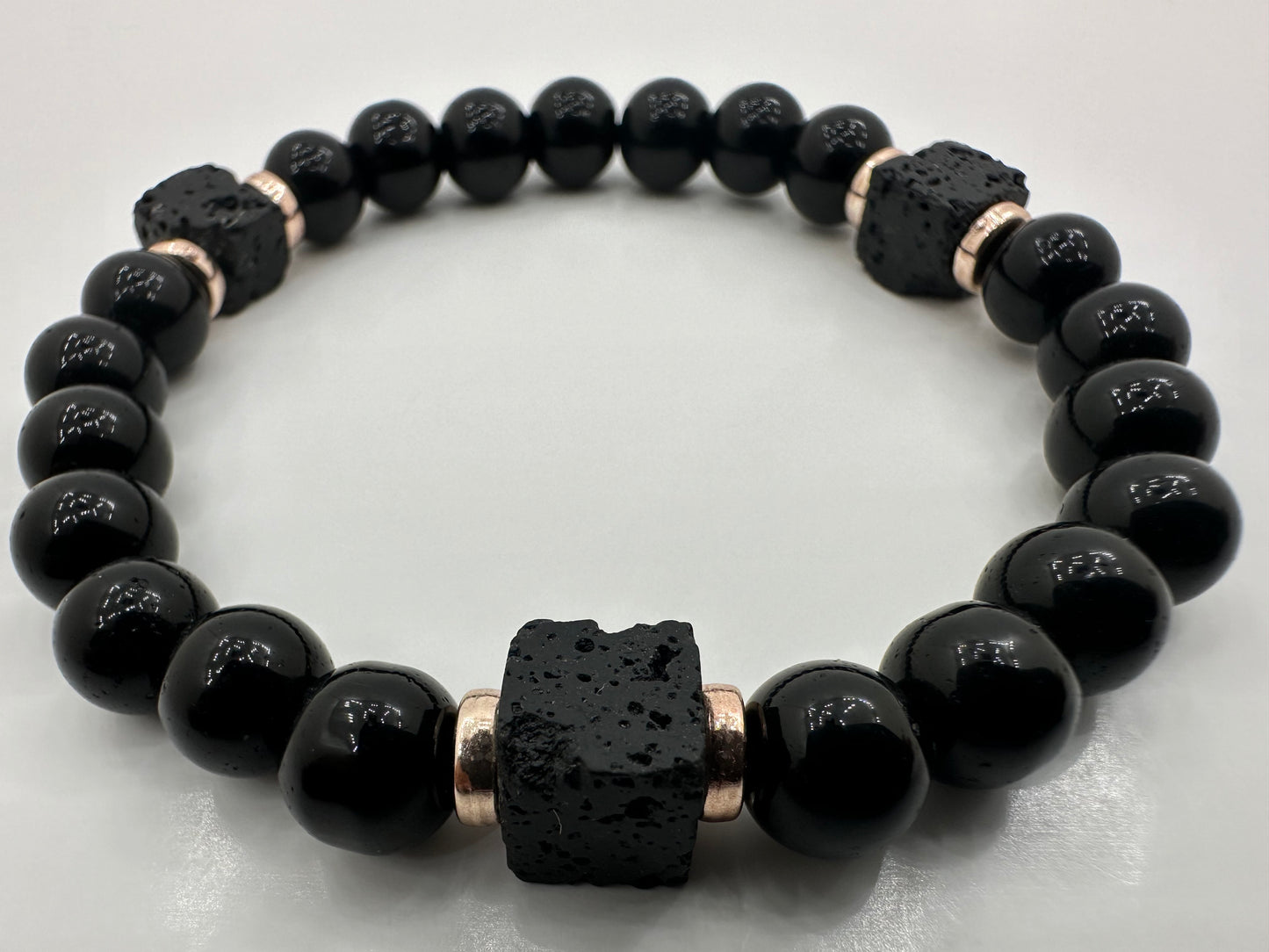 Black Onyx and Lava Gemstone Bracelet