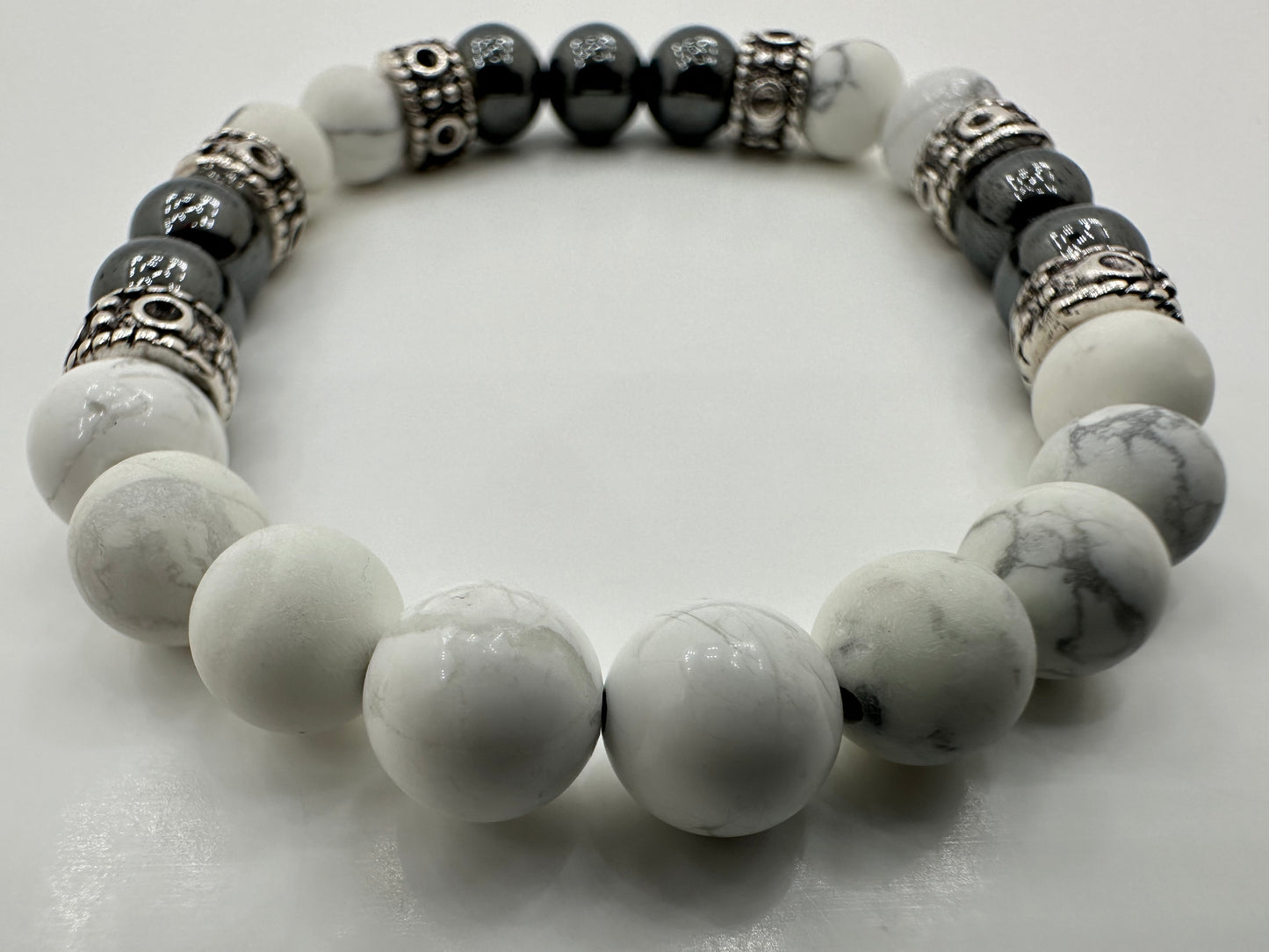 Hematite and White Howlite Gemstone Bracelet