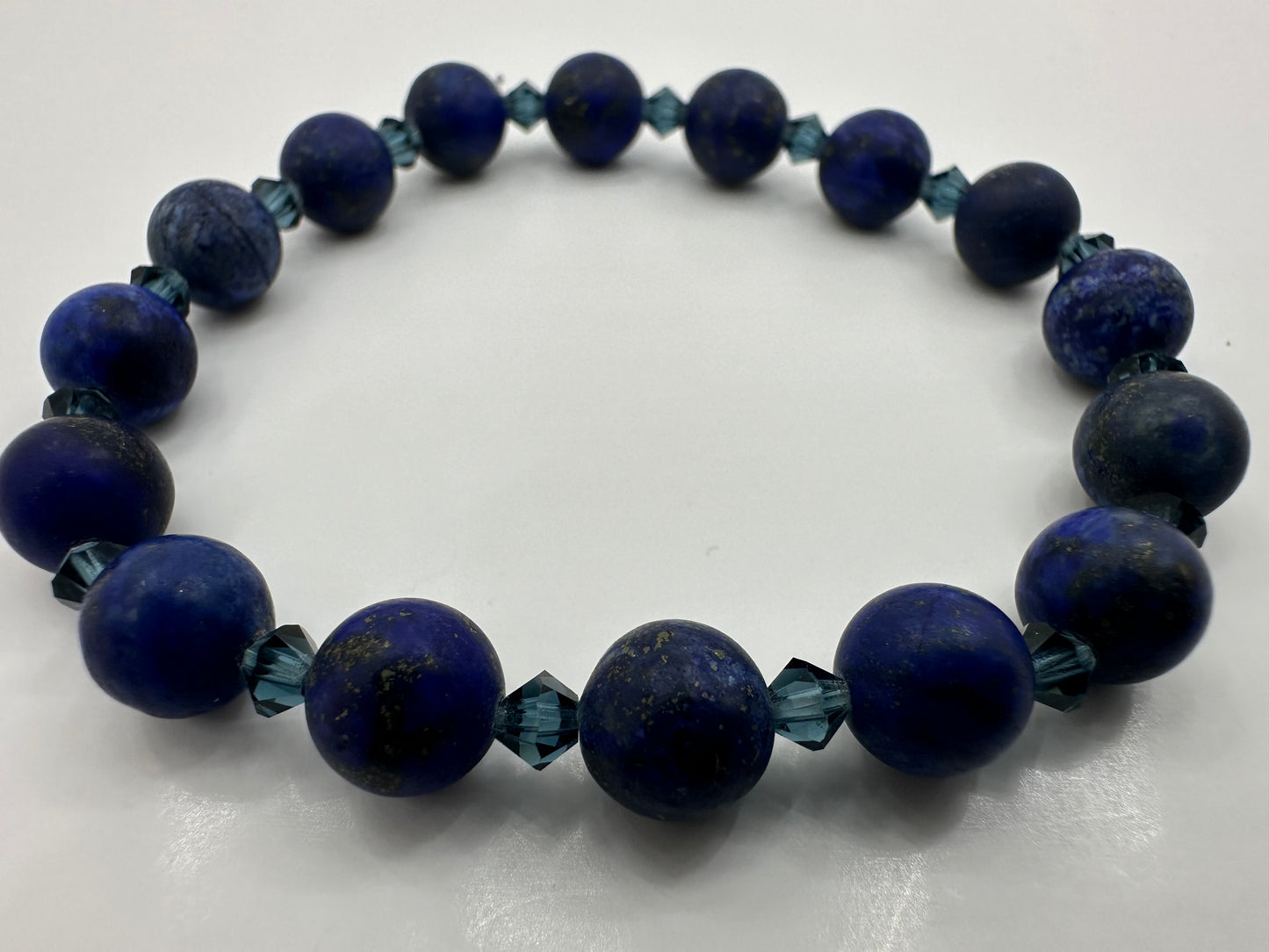 Matte Blue Lapis Lazuli and Montana Blue Authentic Preciosa Faceted Bicone Crystal Gemstone Bracelet 4mm Beads