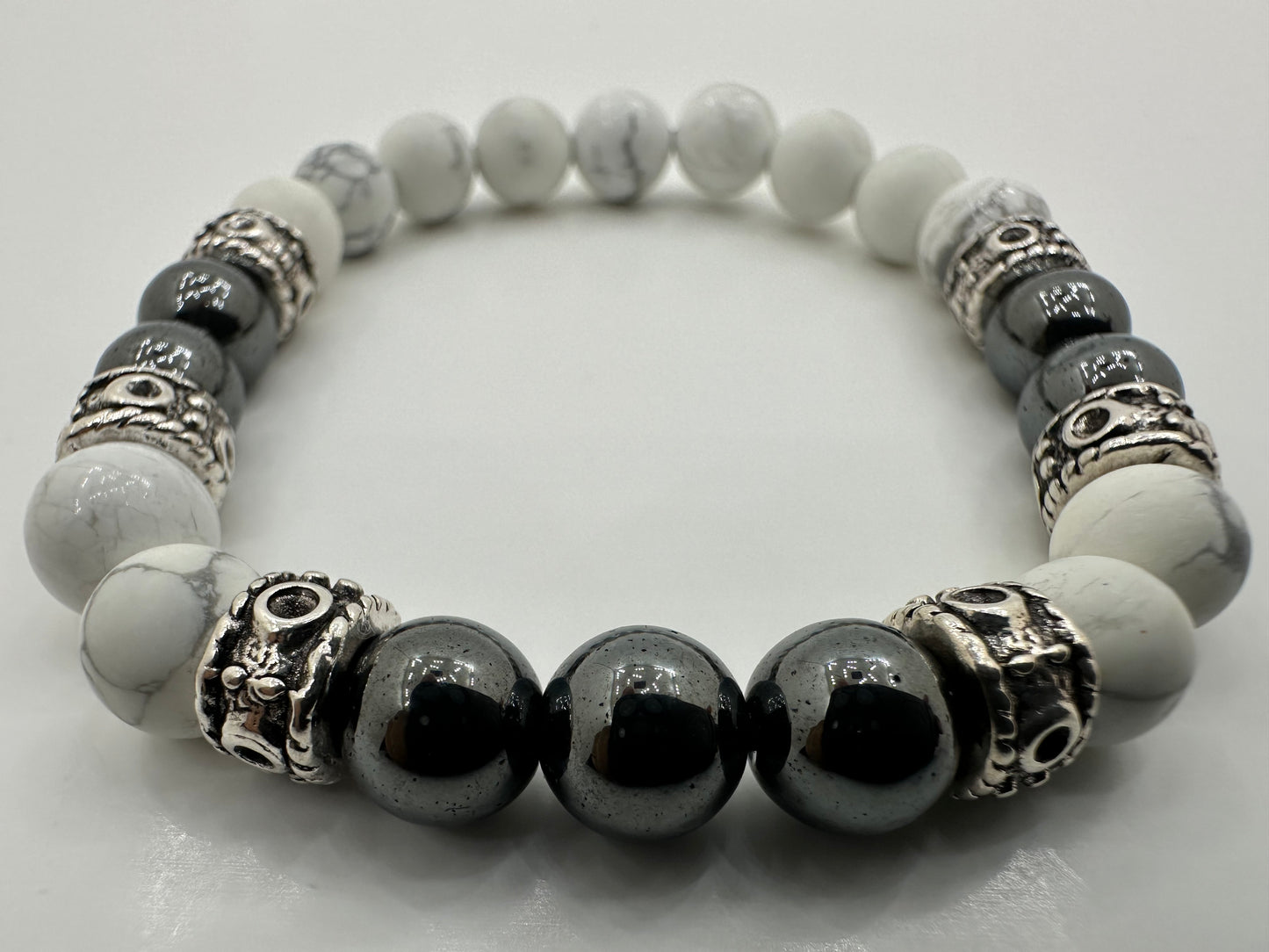 Hematite and White Howlite Gemstone Bracelet