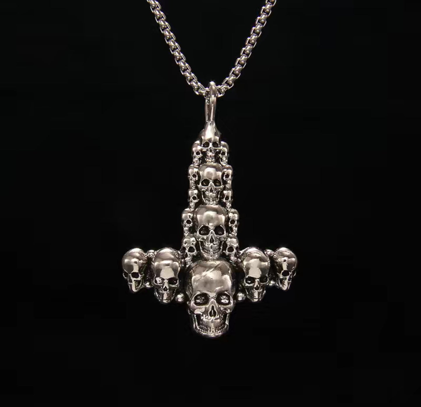 Inverted Skull Cross Pendant Necklace