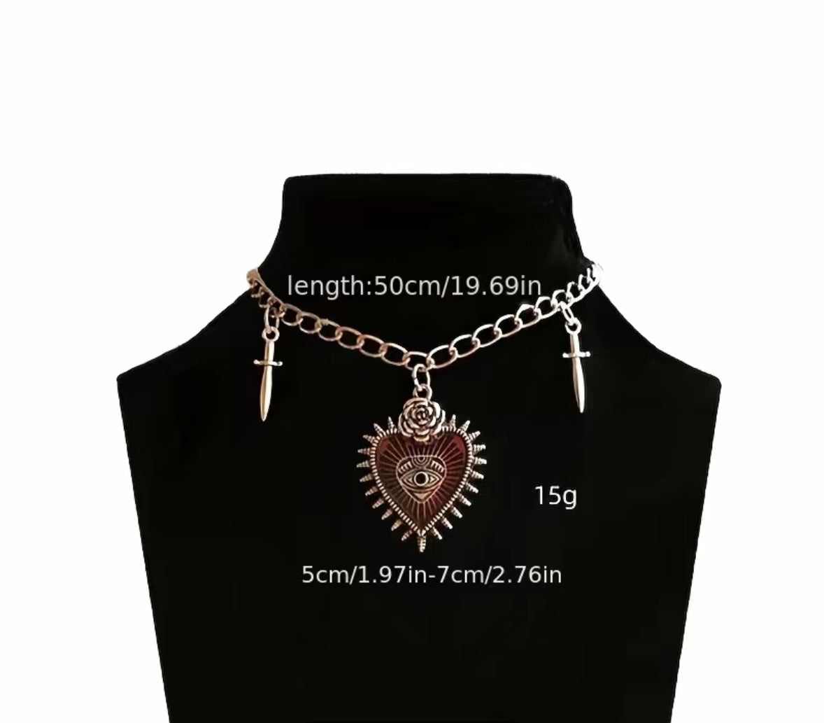 Hearts and Sword Pendant Necklace