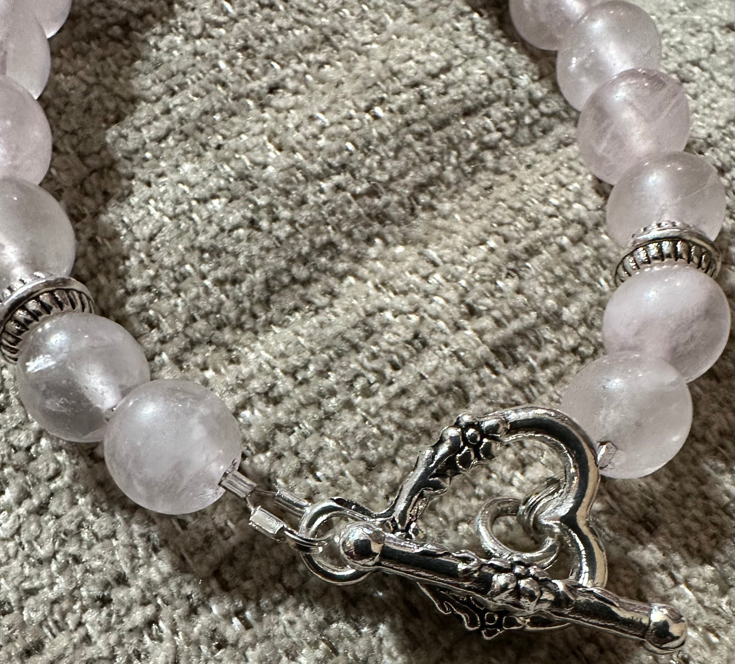 Rose Quartz Gemstone Bracelet w/ Heart Toggle Closure