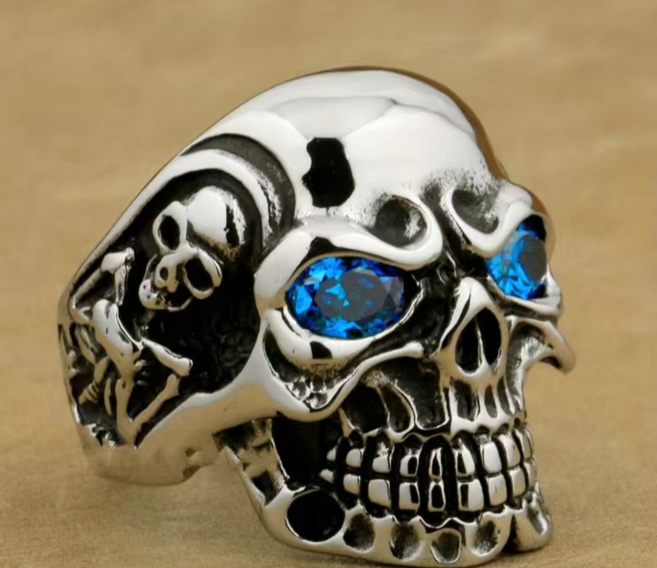 Skull Ring with Blue Eyes