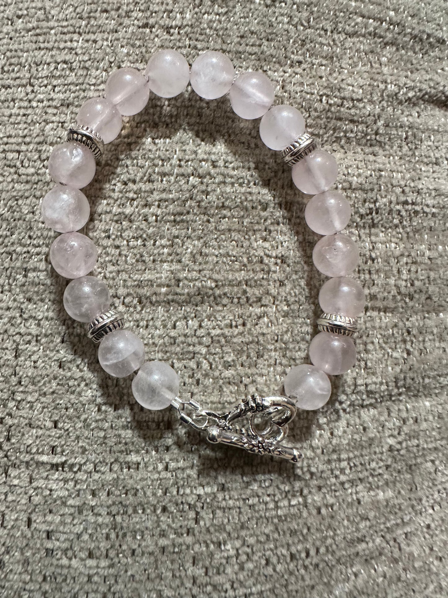 Rose Quartz Gemstone Bracelet w/ Heart Toggle Closure
